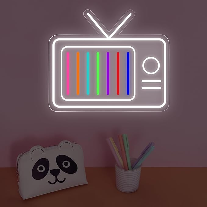 Retro TV Led Neon Sign - Vintage Old TV Set with TV Interference No Signal - Perfect Wall Décor for your 90s Theme Party, 13"x15.2"