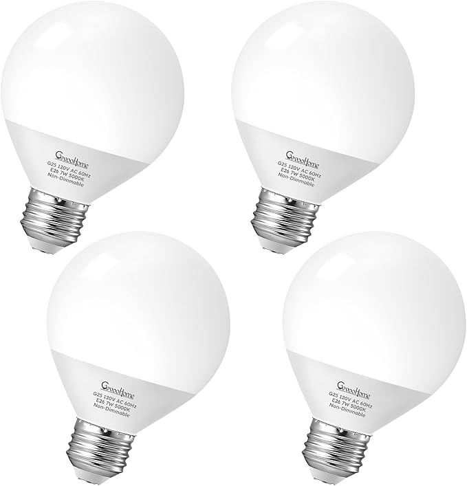 GvvooHome Vanity Light Bulbs for Bathroom, G25 LED Globe Light Bulbs for Makeup Mirror Dressing Room, 60W Equivalent, 2700K Soft White, 800LM, E26 Base, Non-Dimmable, 4-Pack