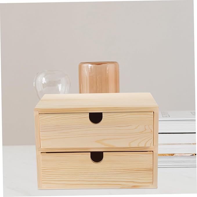 Cabilock Vintage Wooden Storage Box Stylish Household Makeup Case Two-tiered Desktop Organizer for Home Office Living Room Bedroom and Classroom Functional Storage
