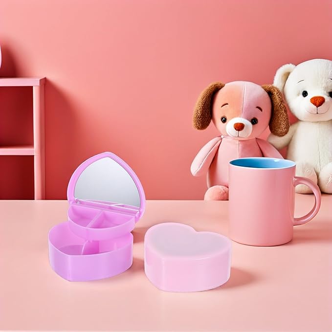 SHINEOFI 2pcs Jewelry Box with Heart Shape, Double Layer Plastic Organizer with Makeup Mirror, Small Storage Case for Hair Accessories and Teen Jewelry, ’ Set in Light Pink and Light Purple