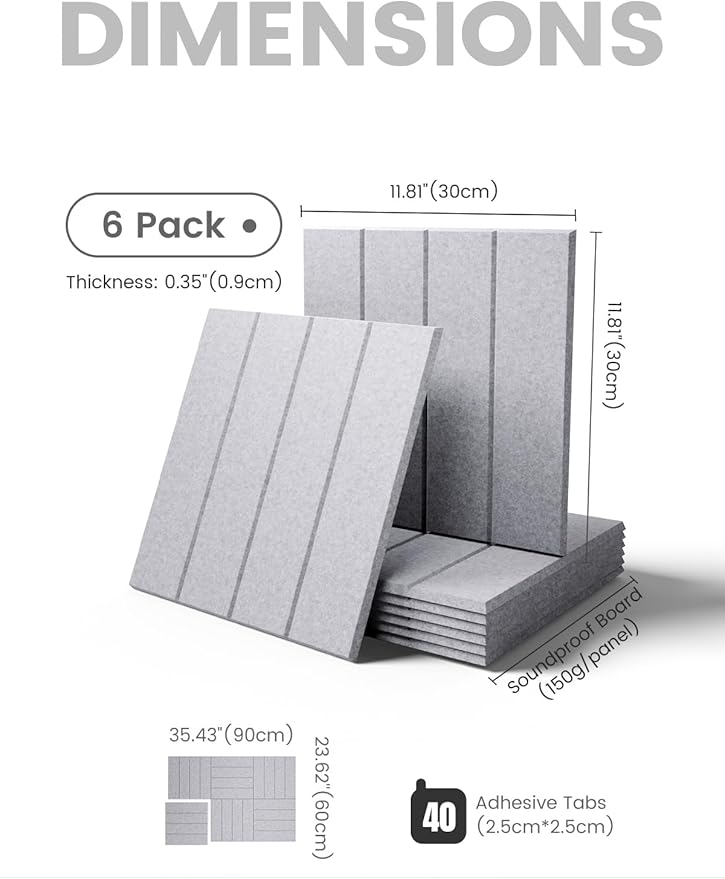 Large Felt Bulletin Board 36"x24" Cork Board Alternative - 6 Pack with 40 Safe Removable Adhesive Tabs, Cork Boards for Walls for Home Office Classroom Pin Board-Soft Gray