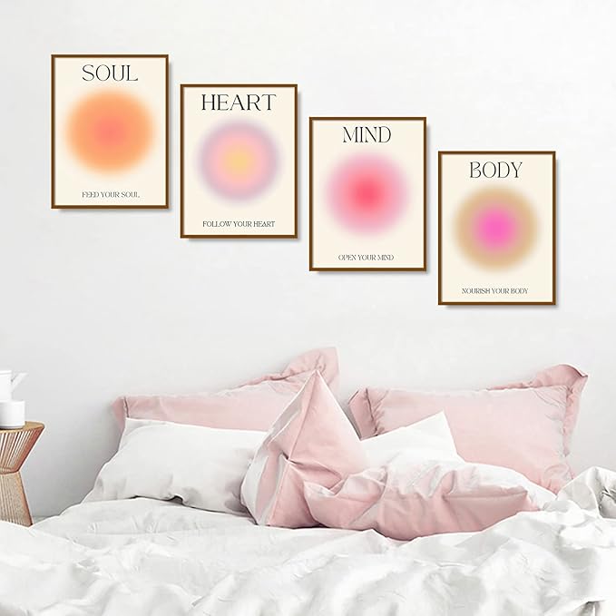 NCYEL 4 colorful abstract halo posters angel number positive energy inspirational language inspirational wall art bedroom girls room pink decoration living room bedroom apartment hotel dormitory 8x10