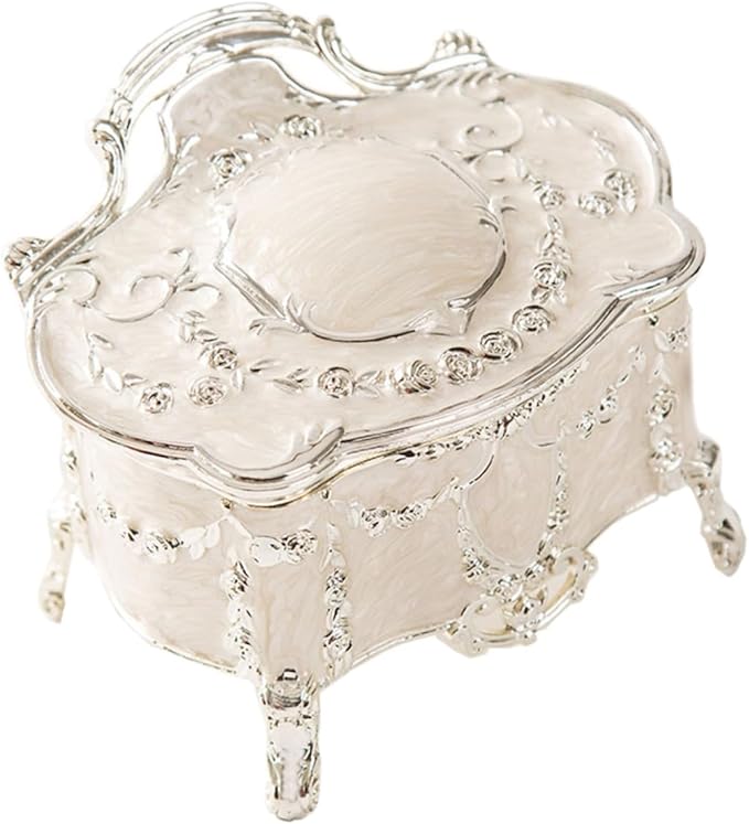 Vintage Jewelry Storage Box Small Retro Jewelry Case for Earrings and Necklace Organizer for Makeup Table Display 6.8x5.3x5.5 Inch