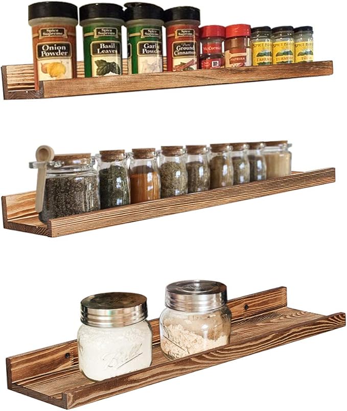 AZSKY 24 Inch Floating Shelves Set of 3 - Rustic Wood Picture Ledge Shelf for Home Storage Decor - Nursery Book Shelves, Wall Mounted Kids Bookshelf for Living Room, Bedroom, Photos & Vinyl Records