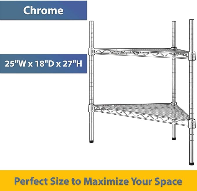 25" W x 18" D x 27" H NSF Chrome Triangle Heavy Duty Corner Shelving Kit, 2-Shelf Adjustable Wire Rack