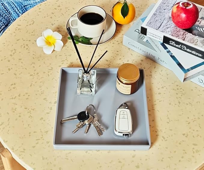 Small Square Serving Tray (9 inch), Durable Gray Tray for Desserts & Organization, Lightweight for Coffee, Drinks, Party, Seasoning, Perfume and Display.