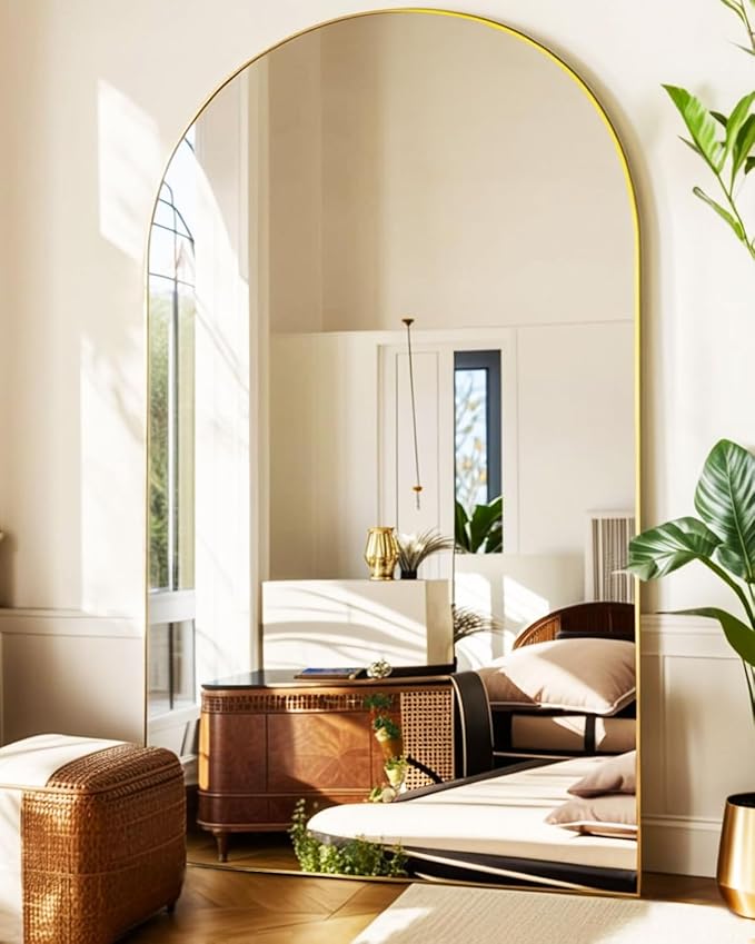 KOMCOTE Full Length Floor Mirror, 82x42 Inch Oversized Arched Standing Mirror in Gold for Bedroom, Living Room, Dressing Room - Elegant Freestanding Leaning Mirror Decor
