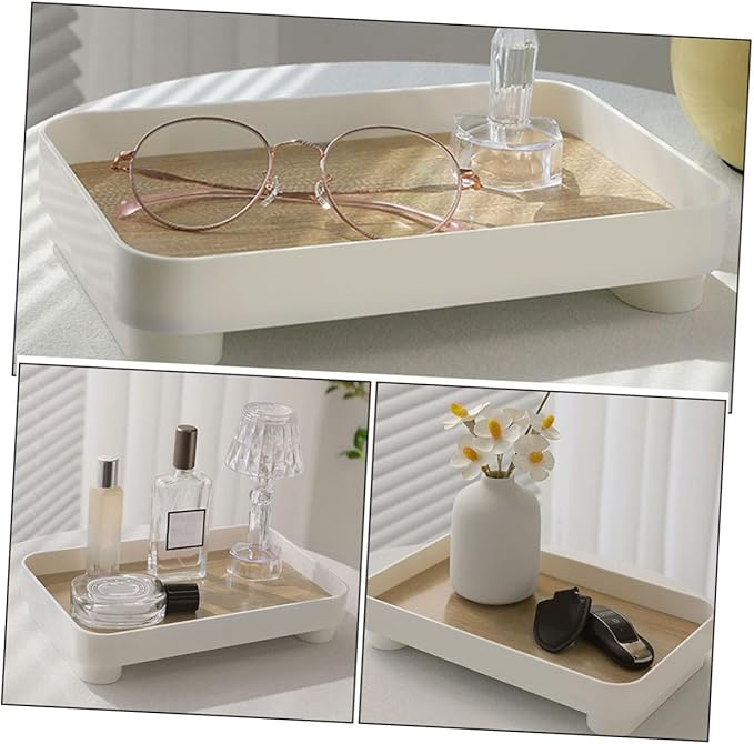 Wooden Bathroom Tray Organizer Decorative Vanity Counter Holder for Makeup Perfume and Skincare Farmhouse Style Desk Decoration