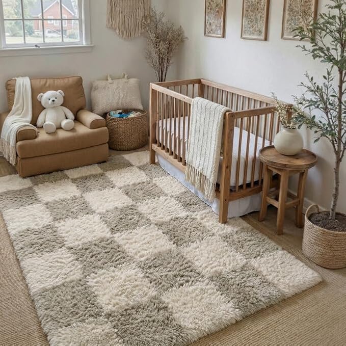 PureCozy Modern Rug 4x6 for Living Room, Grey Shag Rug Washable Non-Slip Small Area Rug Super Soft Indoor Fuzzy Carpet Fluffy Rugs for Bedroom Home Aesthetic Decor