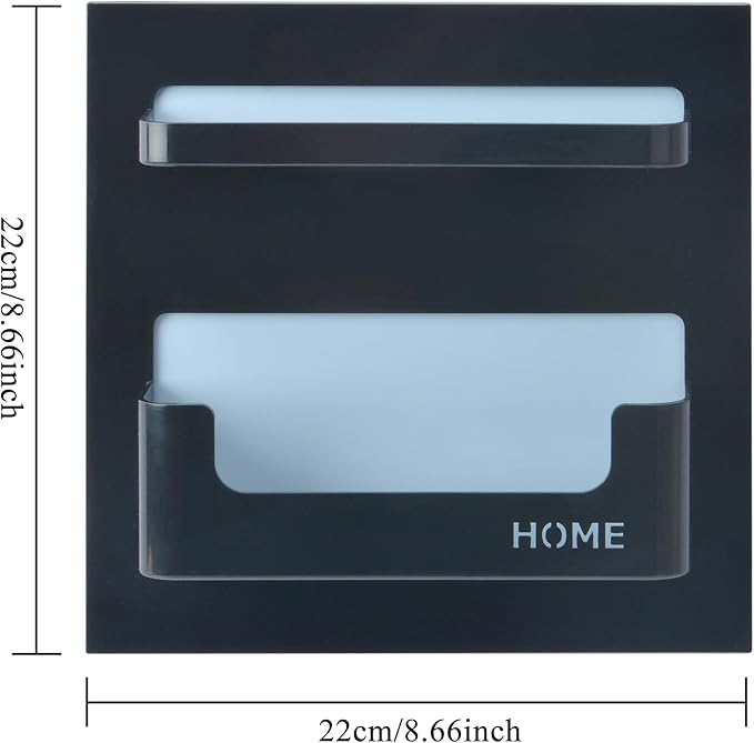 Bedside Shelf with Strong Sticky Gel,Wall Mount Organizer Holder for Cell Phone,Glasses,Remote,Keys,Adhesive Wall Shelves for Bedroom,Bathroom, Kitchen,No Drill Space Saver (Horizontal Type/Black)
