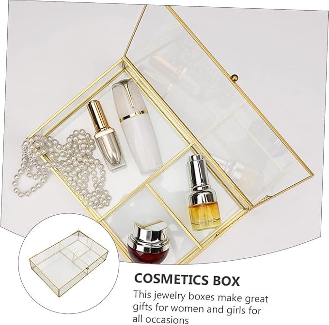 Didiseaon Jewelry Dish Makeup Organizer Box Jewelry Cases Geometric Glass Design Desk Accessory Tidy and Organized
