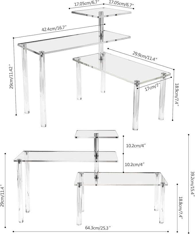 ELEGANTLIFE Acrylic Display Riser Stand – 3 Tier Clear Shelf for Funko POP, Amiibo, Figures, Collectibles, Cupcakes, Perfume, Skincare Organizer