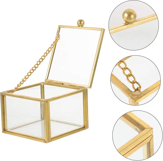 Happyyami Glass Vintage Jewelry Box with Lid Decorative Keepsake Case for Jewelry and Makeup Organizer Elegant Transparent Square Storage Box for Women Special Occasions