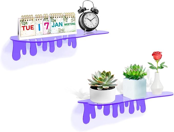 SetGame 2-Pack Acrylic Small Wall Shelves - 12 Inch Floating Shelf for Walls, Home Wall Display Ledges for Storage, Room Décor, Small Album & Items Organizer Display Dripping Wall Decor