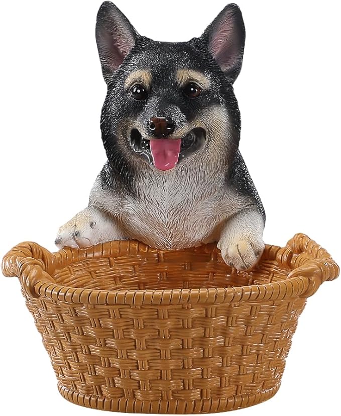 Dog Resin Storage Basket, Desktop Organizer for Remote & Keys, Cute Home Decor Tray, Ideal present for Pet Lovers.(Black Shiba Inu)