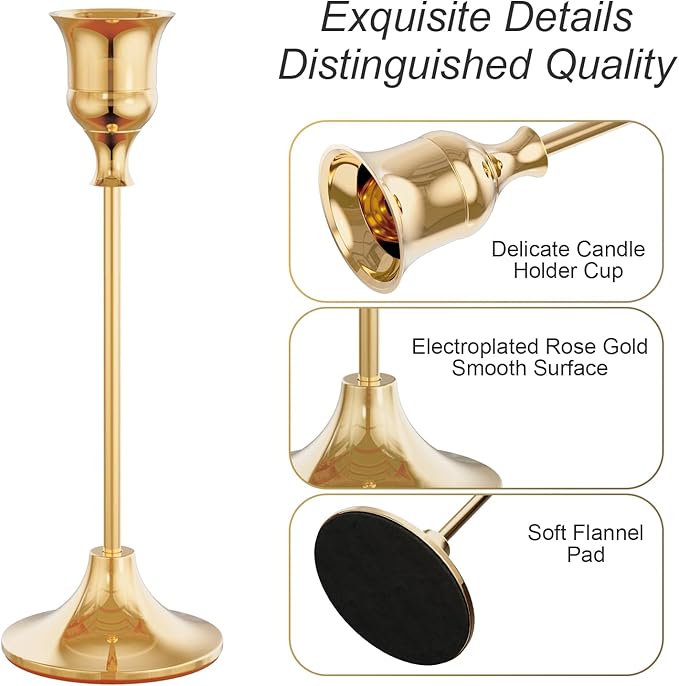 NLBTW French Gold Candlestick Holders Taper Candle Holders, Set of 3 Vintage Candle Sticks Holder Decor Used as Fireplace Mantel or Table Centerpieces for Wedding, Dinning, Party