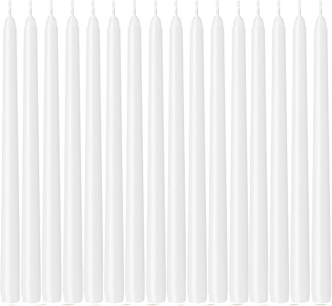 WPONSZU 16 Pack White Taper Candles, 7-8 Hours Burn Time, Unscented, Smokeless and Dripless, 4/5 x 10 Inch for Christmas,Household,Dinner,Wedding,Valentine's Day,Party and Home Décor Candlesticks