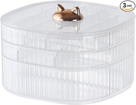 HALAFE Jewelry Box, 3-Layer Acrylic Jewelry Organizer with Cat Shape Handle, Clear Jewelry Boxes for Women Girls, Make up Organizer, Jewelry Storage Holder (Clear, Cat)