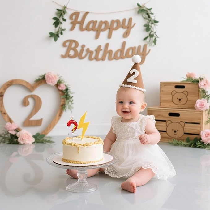 Red and White Birthday Number Candle Cartoon Style Cake Topper for Kids, Cute Decorative Numeral for Animated Theme Party & Anniversary Celebration (Pink Dot, 2)