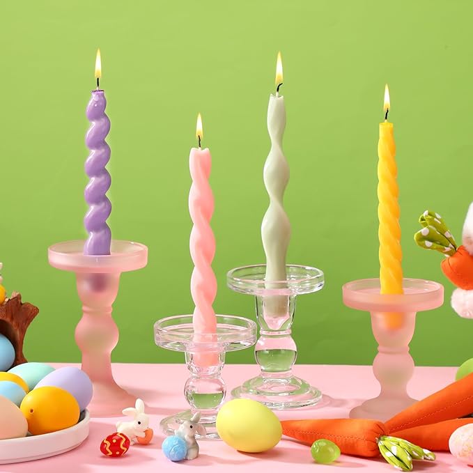 Nuanchu 4 Pcs Twisted Taper Candles Wax Unscented Smokeless Spiral Swirl Candlesticks for Wedding Holiday Dinner Party Home Decorations(7.87 Inch,Pure,Pastel Color)