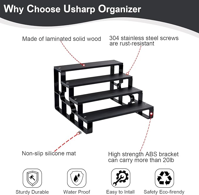 4 Tier Perfume Organizer for Dresser,Black Wood Cologne Stand for Men,Mens Shelf Decor for Bedroom,Perfume Holder for Bathroom,Risers Display Stands for Makeup,Party,Figures,Cupcake(Width=11.2")