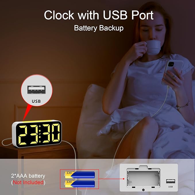 Topski Loud Alarm Clocks for Bedrooms Heavy Sleepers, Digital Bedside Clock with Night Light, Large Display, Dual Alarm, Snooze, Dimmable for Kids Teens Boys Girls