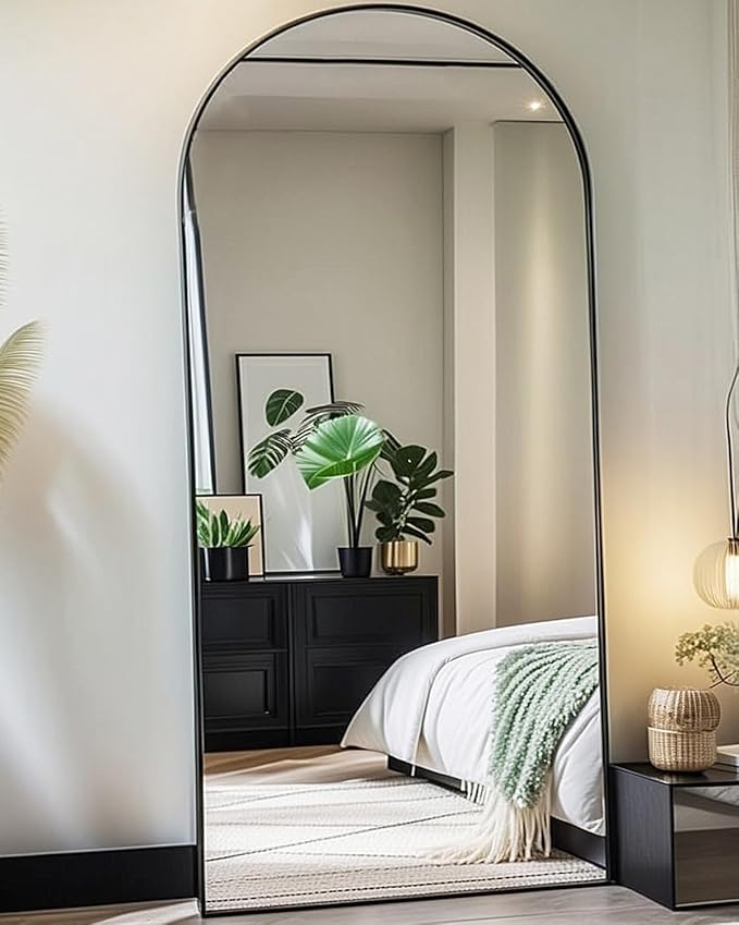 NEARBYSD Oversized Full Body Mirror with Stand, Arched Full Length Mirror, 76" x 34", Hanging or Leaning, Wall Mounted with Aluminum (Black)