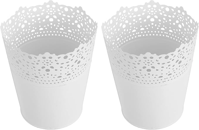2pcs Rustic Metal Flower Vase Lace Hollow Iron Flower Pot French Country Style Flower Bucket Tin Pot Cosmetics Storage Boxes Table Decor