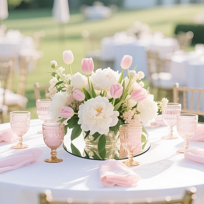 12PCS Round Mirror Tiles for Centerpieces, Mirror Trays Flat 8inch Circle Mirrors for Tables Mirror Centerpieces, Circle Mirror Candle Plates for Table Centerpieces Wedding Party Centerpieces
