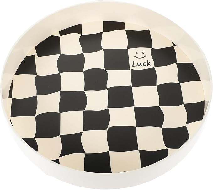 FRCOLOR Large Nordic Style Black and White Checkerboard Storage Tray Decorative Vanity Tray for Jewelry Perfume Makeup Organizer Desktop Storage Plate
