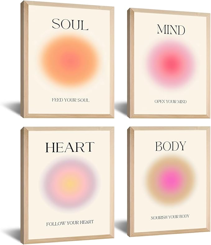 Framed 4 colorful abstract halo posters angel number positive energy inspirational language inspirational wall art bedroom girls room pink decoration living room bedroom apartment hotel The Modern Concise Style dormitory 12x16inchX4