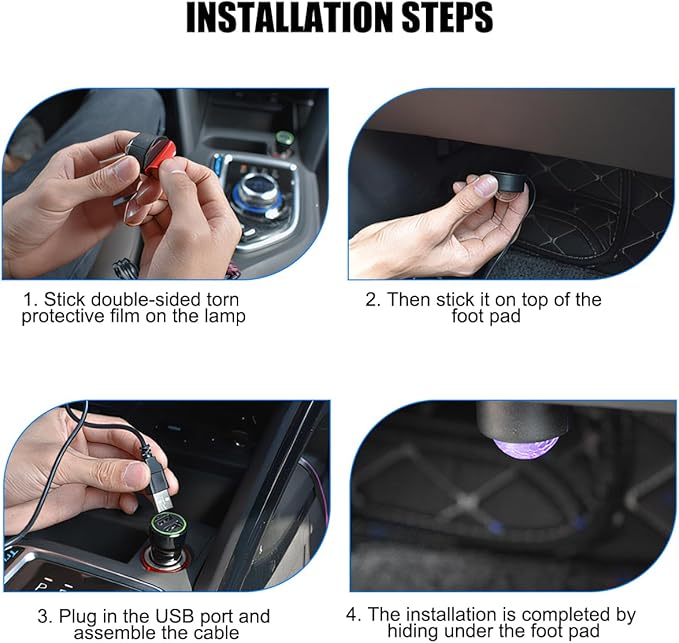 Car Interior LED Lights, 4 in 1 RGB Smart APP & Remote Control Vehicle Under Dash Neon Ambient Lighting with USB Port, Music Sync Auto Footwell Lamp, Universal for Truck SUV Sedan