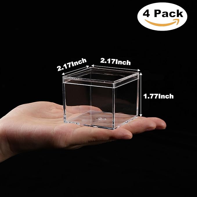 KissYou Small Acrylic Box Clear Boxes with Lid Acrylic Square Cube for Display Jewelry Storage Contanier Graduation Wedding Birthday Party Decorative Box