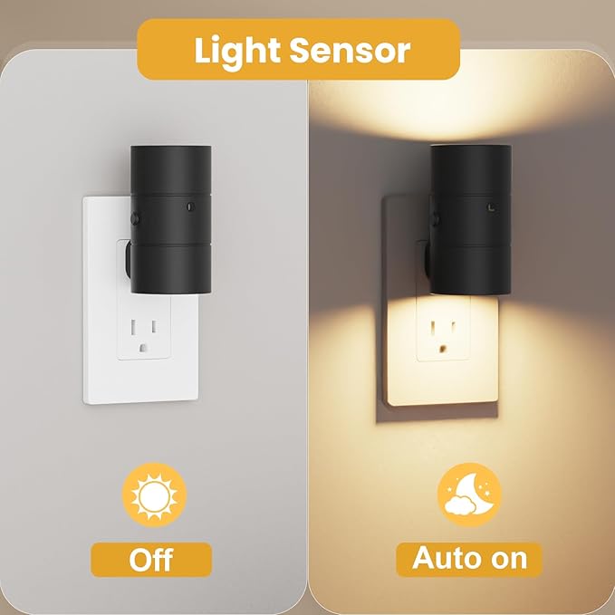VOLISUN Night Lights Plug into Wall, Dimmable LED Nightlight with Dusk to Dawn Light Sensor, 0-100LM Adjustable Brightness, 3 Color Temperatures, Compact Size Black 8 Pack for Hallway,Bedroom,Bathroom