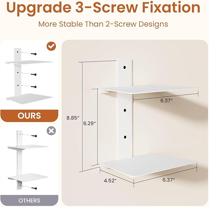 Wawocs Invisible Bookshelf for Wall, 6 Tier Floating Bookshelf Made of Heavy Duty Metal, Vertical Spine Book Tower Hanging Wall Bookshelf, Floating Book Shelves for Wall, 3 Pack White