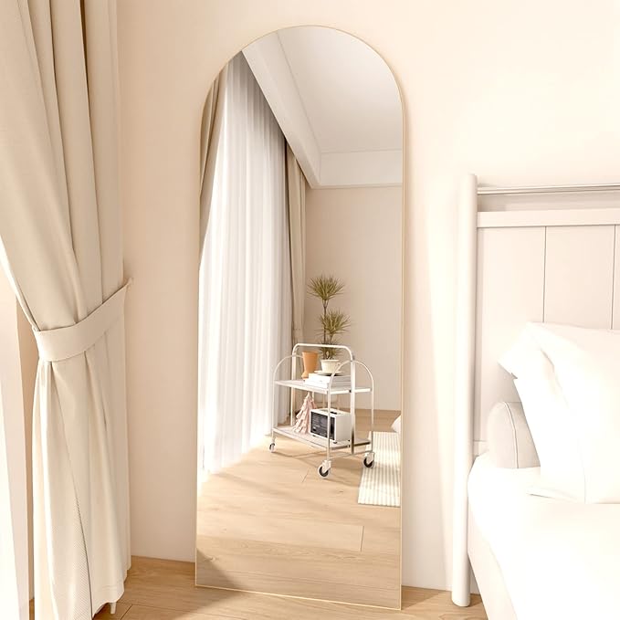 Arched Full Length Mirror 64"x21" Arch Floor Mirror with Stand Large Wall Gold Full Body Mirror Standing Hanging or Leaning Against Wall for Bedroom Entry, Living Room