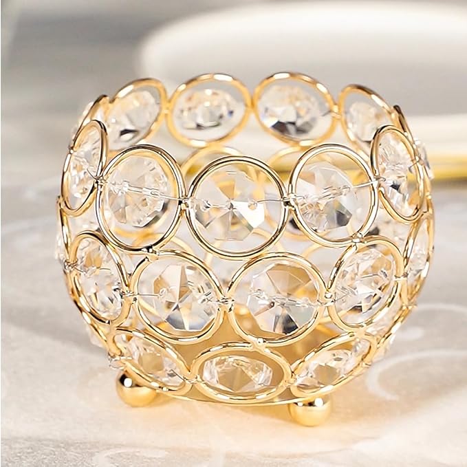 8PCS Gold Votive Candle Holders for Table Tenterpiece,Crystal Bowl Tealight Holder for Wedding Valentines Day Party Easter Gift
