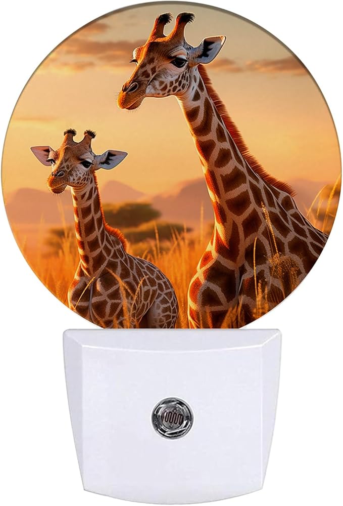 Funny Giraffe Night Light African Animal Night Lights LED Lamp Round Plug into Wall Nightlight with Dusk to Dawn Sensor Home Hallway Stairway Kitchen Decor