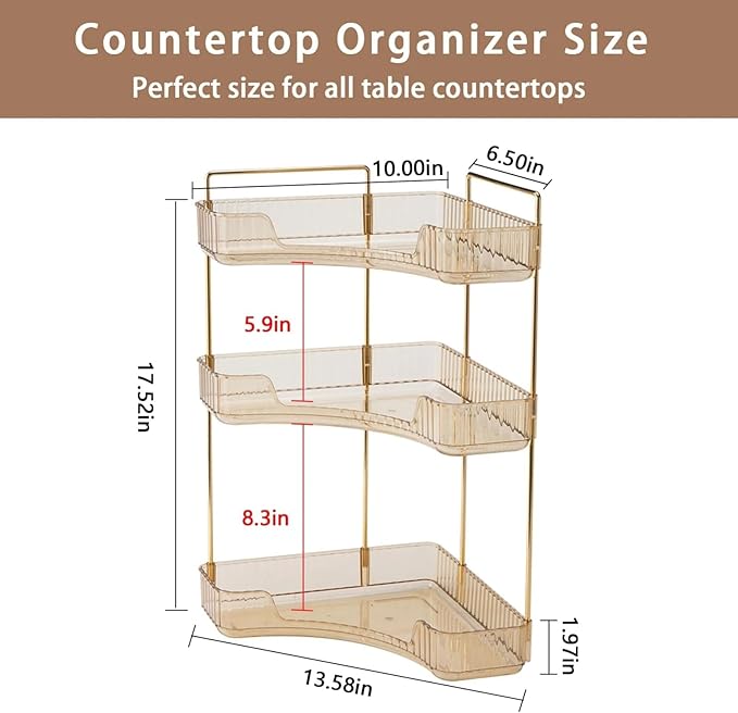 Multi-Tier Corner Countertop Organizer Rack, Makeup Organizer Countertop, Bathroom Counter Organizer, for Skincare and Cosmetics, Ideal Vanity Gift (Transparent Green, 1-Tier)
