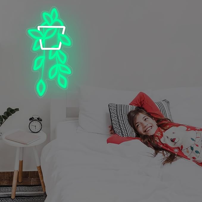 Flowerpot Neon Sign for Wall Decor, USB Light Up Sign for Home Bedroom Party Bar Flower Shop Decor Wedding Birthday Party Gifts for Her Him, 16.5"x8.9"