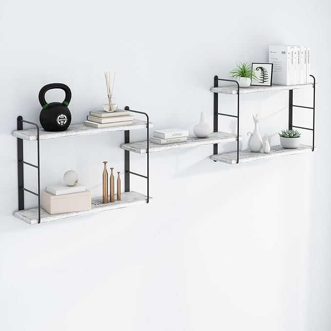 MXCSE Wall Shelves, Wall Mounted Bookshelves, DIY Floating Shelves for Wall, Wood Hanging Book Shelves for Room, Bedroom, Living Room, Easy Installation (Washed White, 50W x 17H)