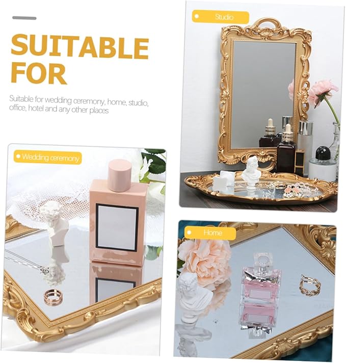 SOLUSTRE Vintage Mirror Tray for Dresser Perfume Organizer, Vanity Tray with Decorative Mirror Surface, Makeup and Jewelry Storage for Bedroom and Bathroom Décor