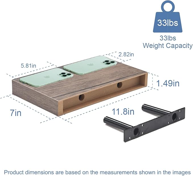 Floating Shelves for Wall, Bathroom Shelves Over Toilet, Wall Shelves & Book Shelf, Hanging Shelf, Modern Wooden Wall-Mounted Small Floating Shelves, 12x7x1.5 in (Smoke Gray, Set of 4)