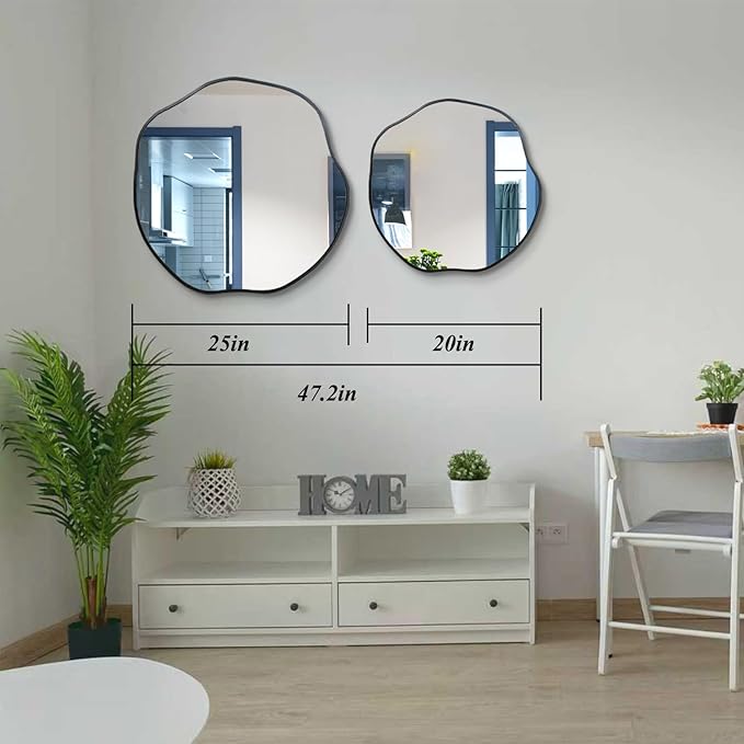 POZINO Irregular Mirror, 30" Large Asymmetrical Wall Mirrors, Scalloped Rounded Mirror, Modern Frameless Abstract Mirrors for Living Room Bedroom Bathroom Entryway Hallway Fireplace