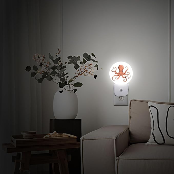 Octopus Plug in Night Light Auto Light Round Lamps Energy Saving Gift for Women Men Friends