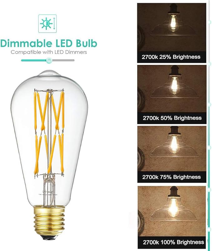 Leools Vintage 10W LED Edison Bulb Dimmable, 100W Equivalent Antique Style Filament Light Bulbs, Clear Glass, Warm White 2700K, 1200LM, E26 Base, Decorative, 360 Degrees Beam Angle, Pack of 4.