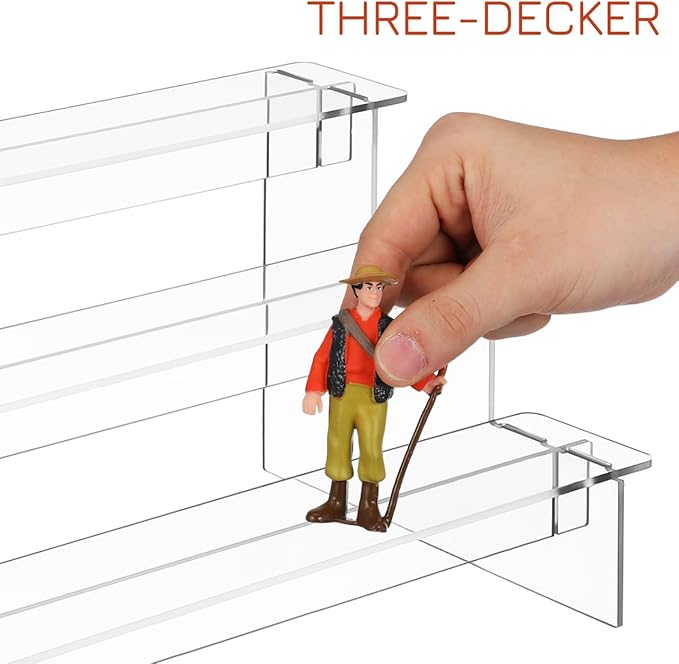 UKCOCO Acrylic Display Risers 2-Pack Transparent 3-Tier Organizer Stand for Action Figures and Figurines Space-Saving Clear Acrylic Display Shelf for Desktop Showcase and Decoration 11.41X5.90X5.51In