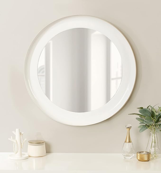 Kate and Laurel Laranya Modern Round Mirror; 22 Inch Diameter; White and Gold; Decorative Circle Mirror with Metal Frame and Glossy Hand Applied Finish