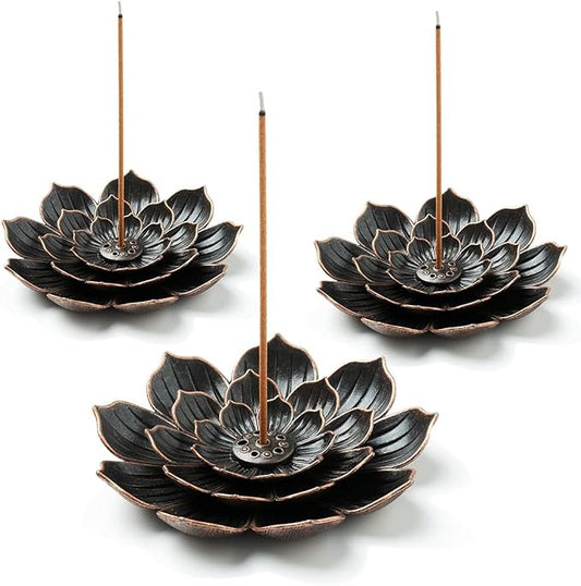 GARMOLY 3 Pack Brass Lotus Incense Holder, Incense Sticks Burner, Incense Ash Catcher