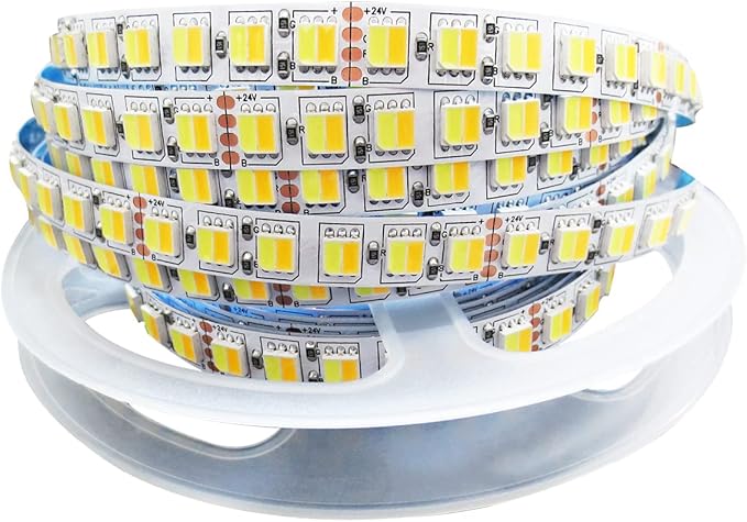 24V 2 in 1 LED Strip Lights, 16.4ft CCT Cold White + Warm White, Color Temperature Adjustable (2800K to 6500K) Light Strips IP20 Total 600 LEDs for Bedroom, Kitchen, Advertising Decoration